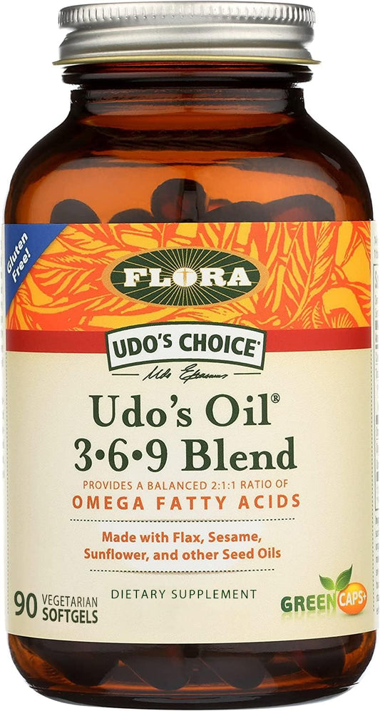 Flora Udo's Oil 3-6-9 blend bottle on white background