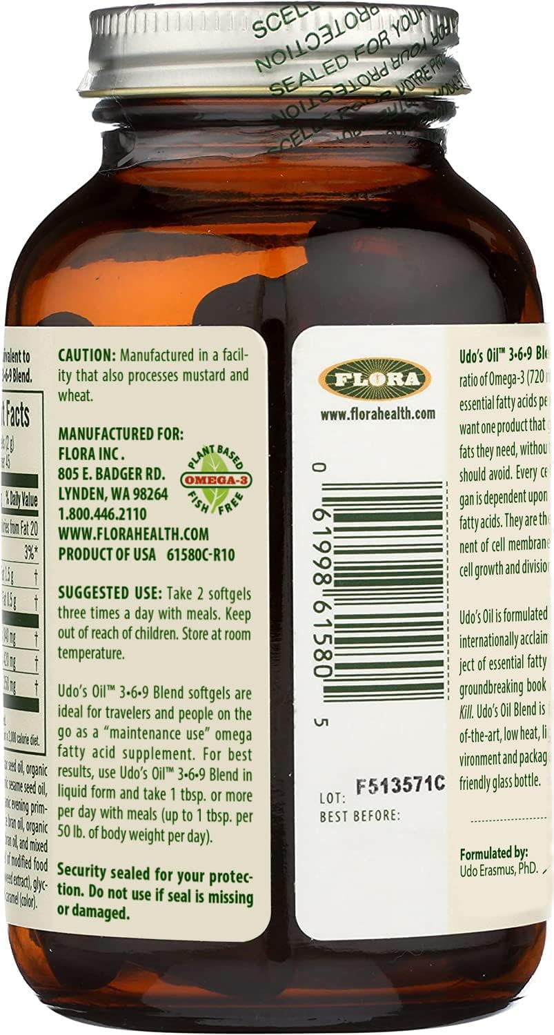 Flora Udo's Oil 3-6-9 blend product label close-up
