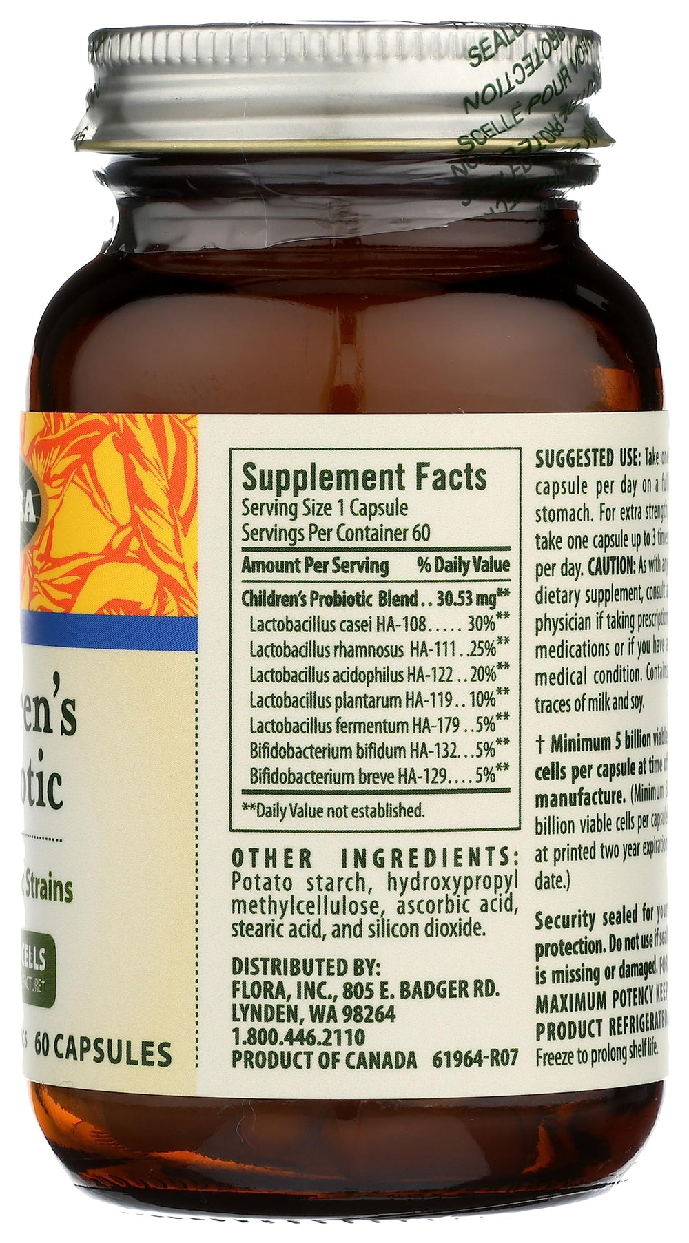 Graphic showing seven child-friendly probiotic strains