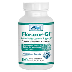 Floracor-GI probiotic and enzyme supplement bottle