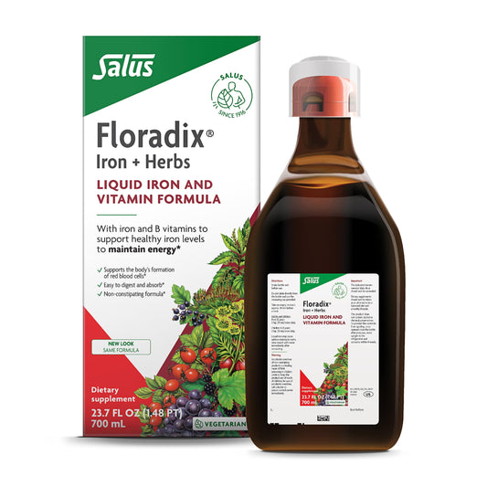 Floradix Iron & Herbs liquid iron supplement bottle front