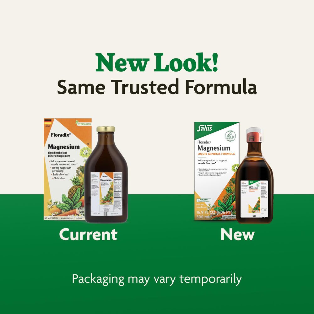 16.9 fl oz bottle of Floradix Magnesium on a neutral background