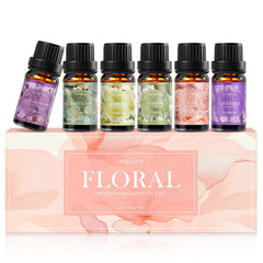 Boxed set of six floral essential oils for diffusers