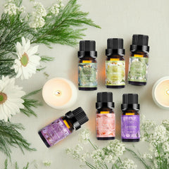 Lilac essential oil bottle with blossoms