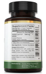 Supplement facts and dosage guidance for Papaya Leaf Extract capsules
