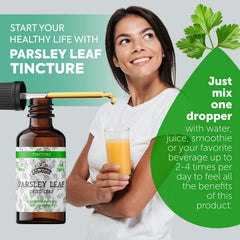Close-up of parsley leaf tincture bottle