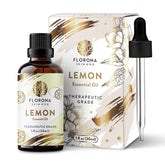 Florona Lemon Essential Oil bottle with dropper for precise use and vibrant citrus aroma.