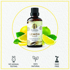 Florona Lemon oil skincare application featuring brightened complexion with carrier oil.