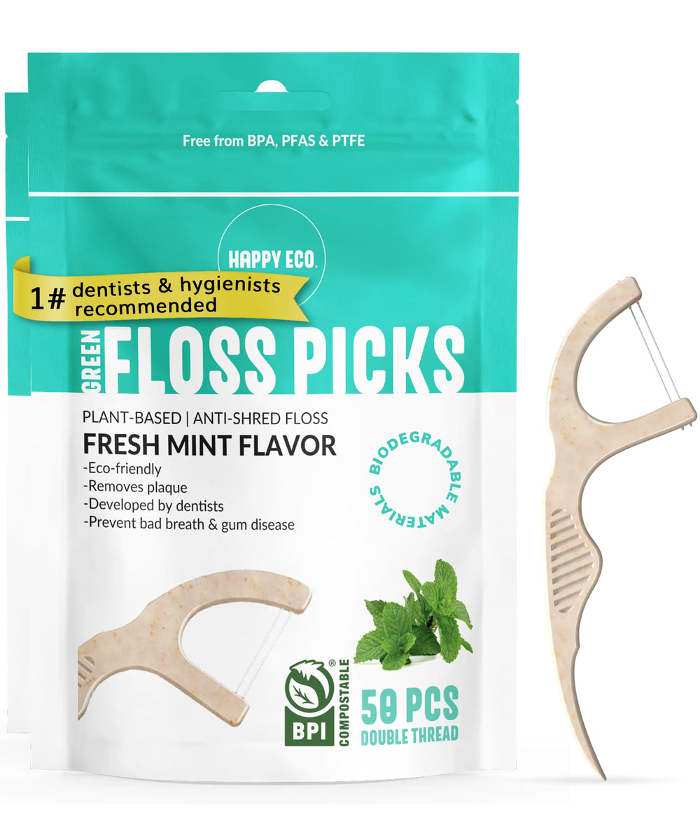 Biodegradable floss picks packaging and mint flavor label