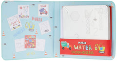 Magic water designs appearing and drying on construction cards