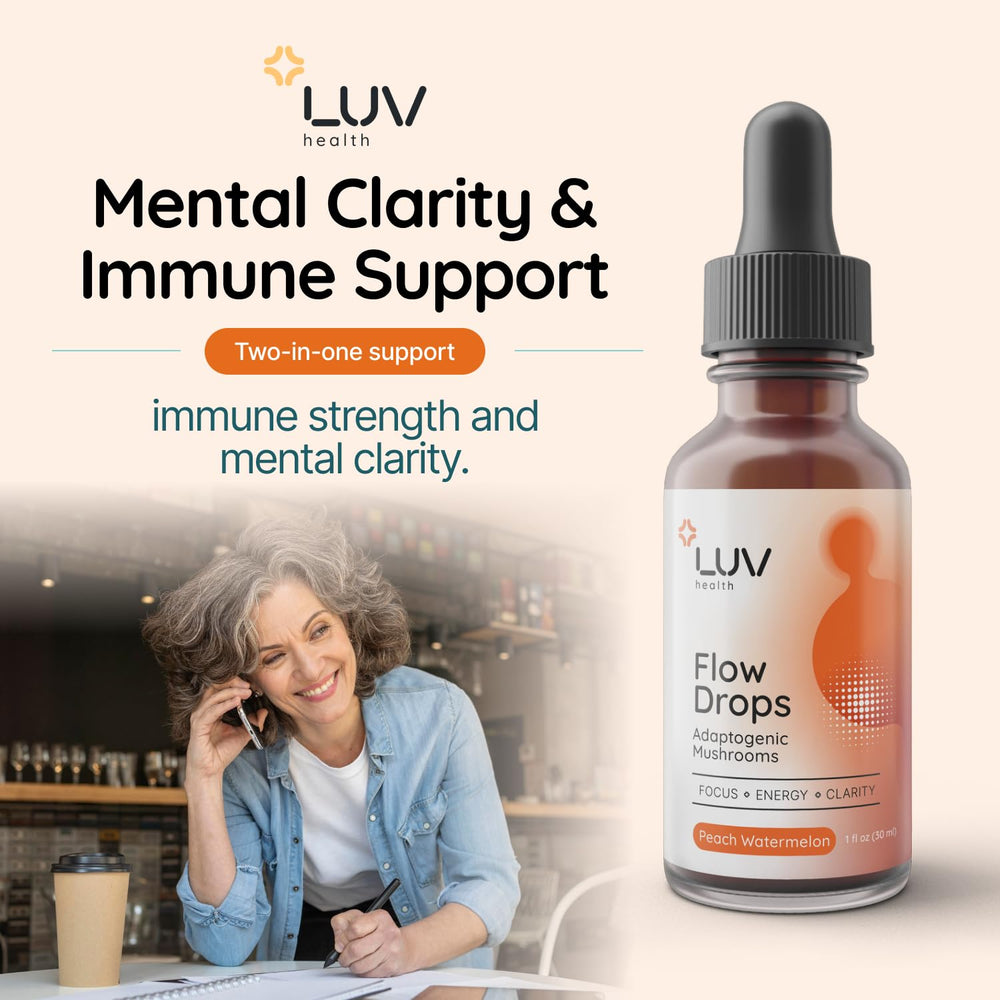 Mushroom blend including Lion's Mane, Cordyceps, and Reishi for Flow Drops