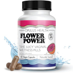 Flower Power Vaginal Moisturizer Capsules bottle offers discreet moisture support.