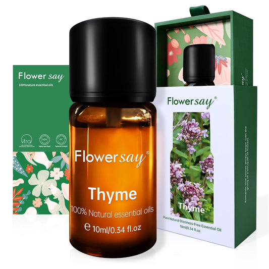 FLOWERSAY Thyme Essential Oil 0.34 oz bottle front view