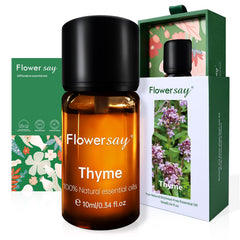 FLOWERSAY Thyme Essential Oil 0.34 oz bottle front view