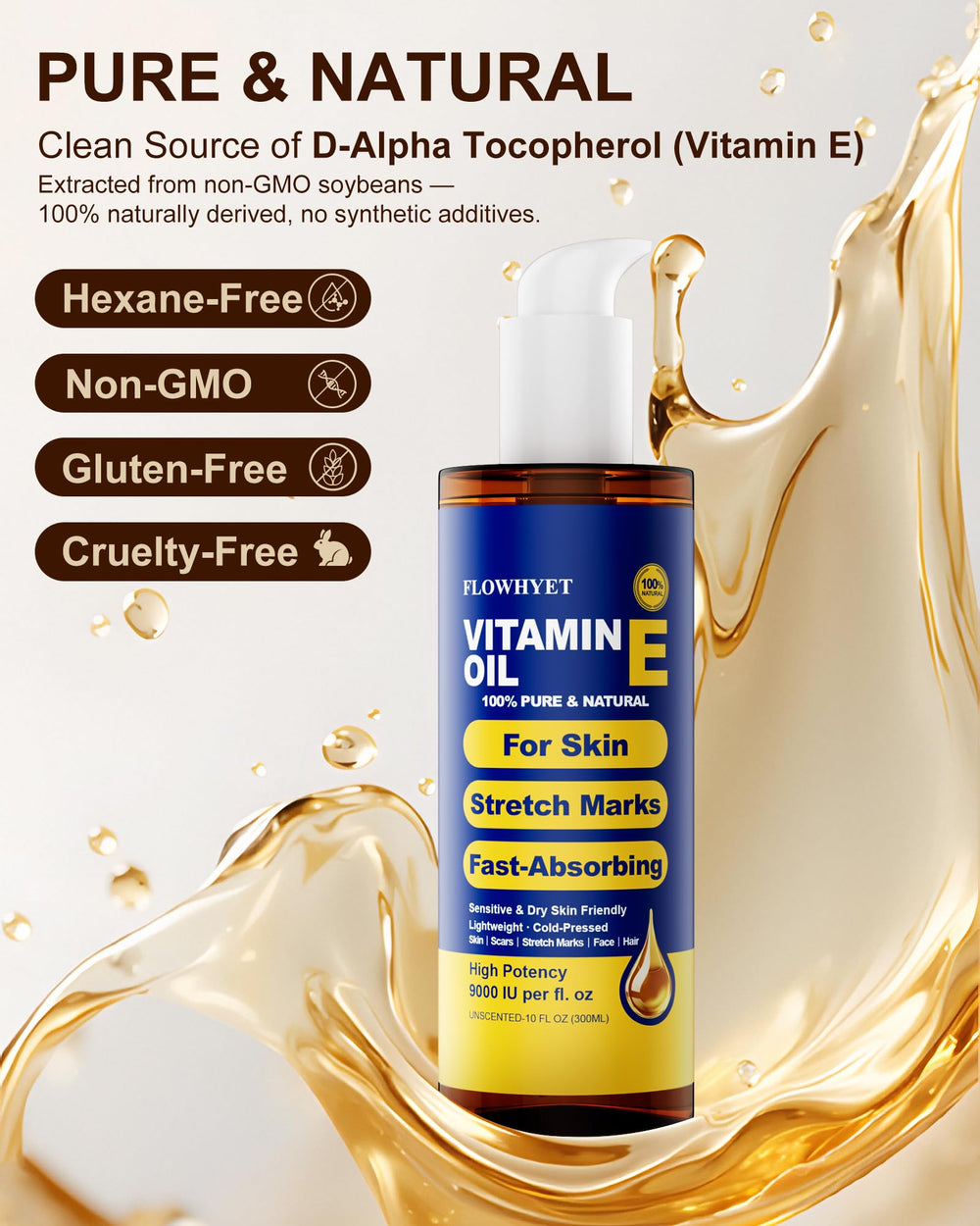 Flowhyet Vitamin E Oil nail care keeps cuticles and nails hydrated.