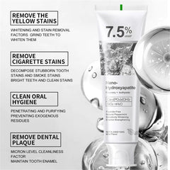 Fluoride free label highlighting 7.5 percent nHAP