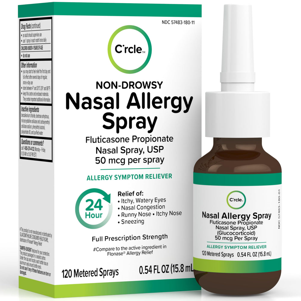 FlutiCare bottle-front compact design for easy daily allergy relief