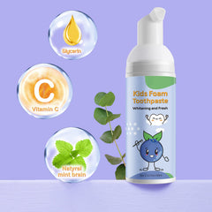Product box and packaging for kids foam toothpaste (fruity flavour).