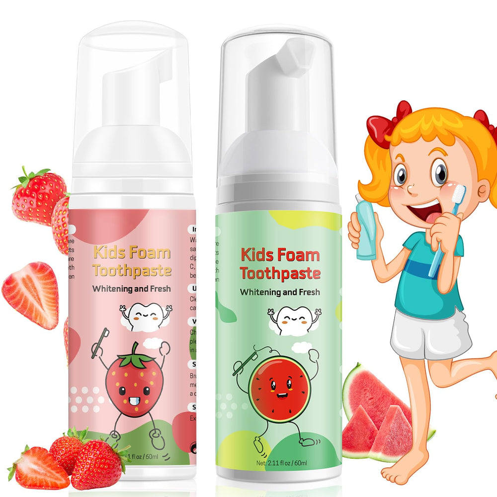 Box showing Foam Toothpaste for Kids with Watermelon & Strawberry flavor