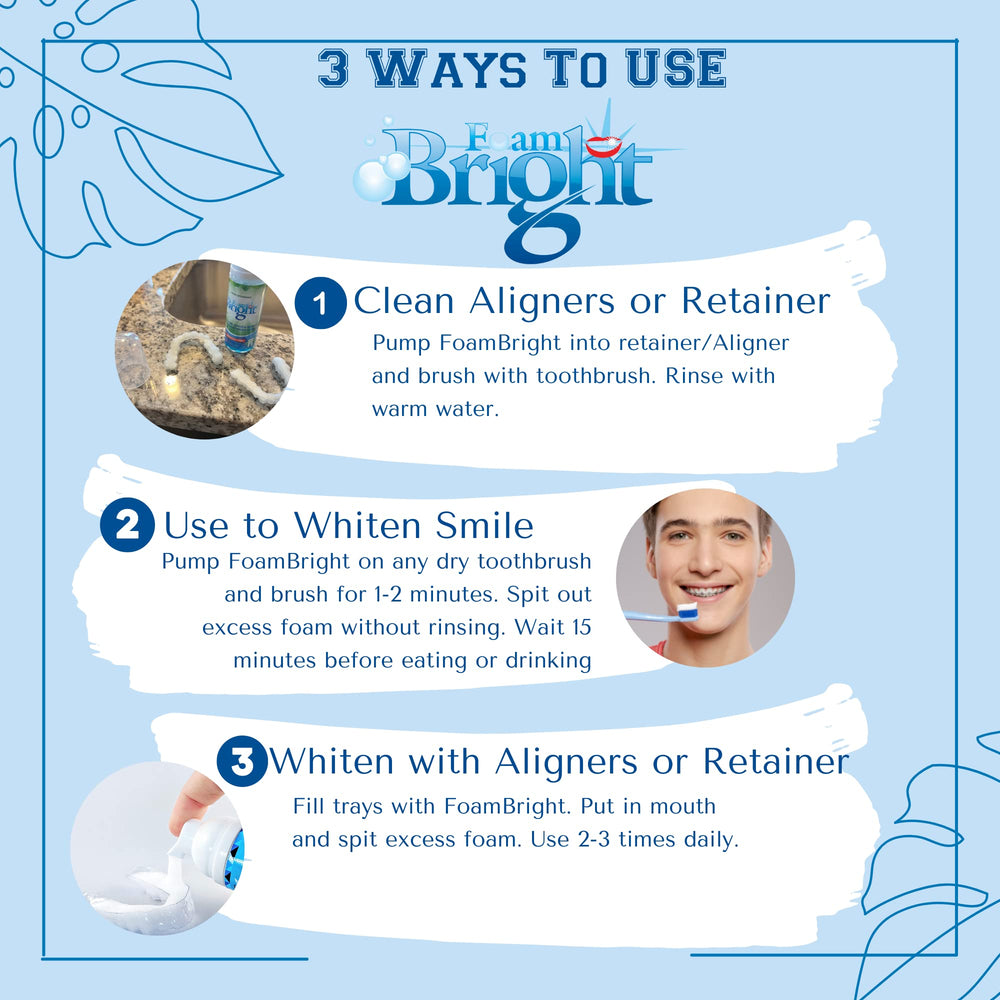 Aligner and braces cleaner foam applied to teeth/braces