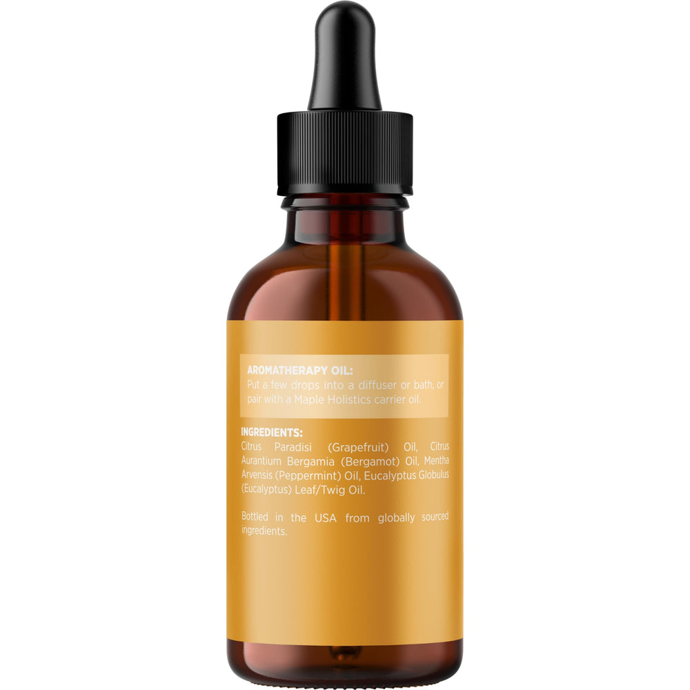 Close-up of Focus Essential Oil Blend 2 oz bottle label