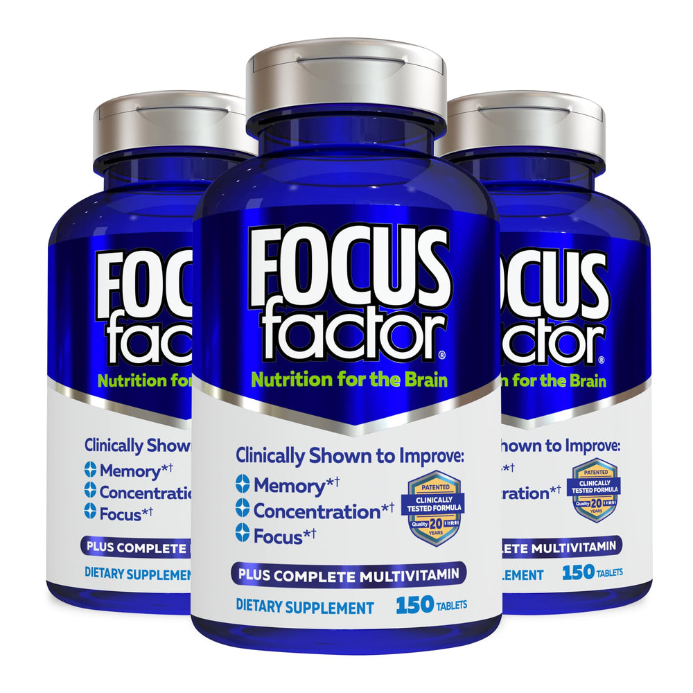 Focus Factor brain supplement bottle front view showing product branding and label details