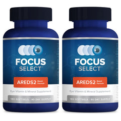 Front view of Focus Select AREDS2 based eye vitamin bottle (360 count)