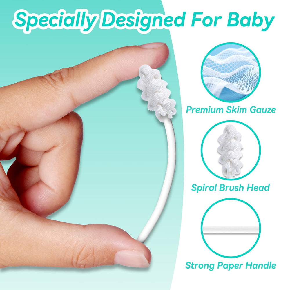 Tongue cleaner being used on a baby’s mouth, wet or dry use