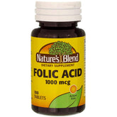 Front view of Nature's Blend Folic Acid 1000 mcg bottle