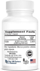 Supplement facts panel and packaging image for Folic Acid 5 mg