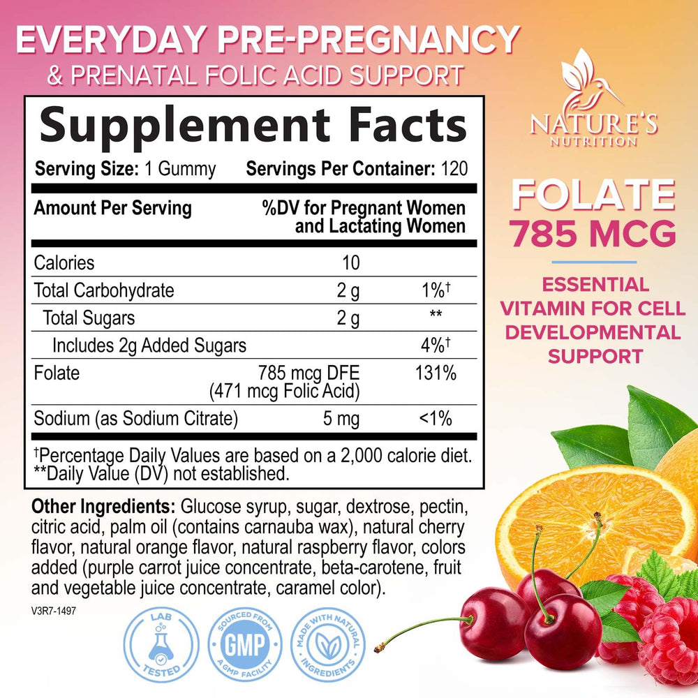 Folic Acid Gummies flavors cherry orange grape