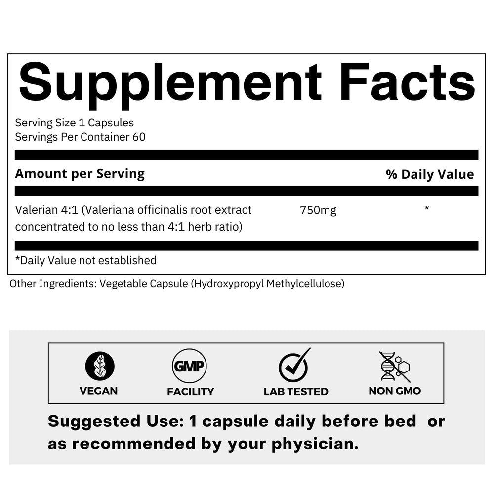Valerian Root 4:1 extract bottle label