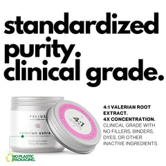 Close-up of 750mg valerian root extract capsules
