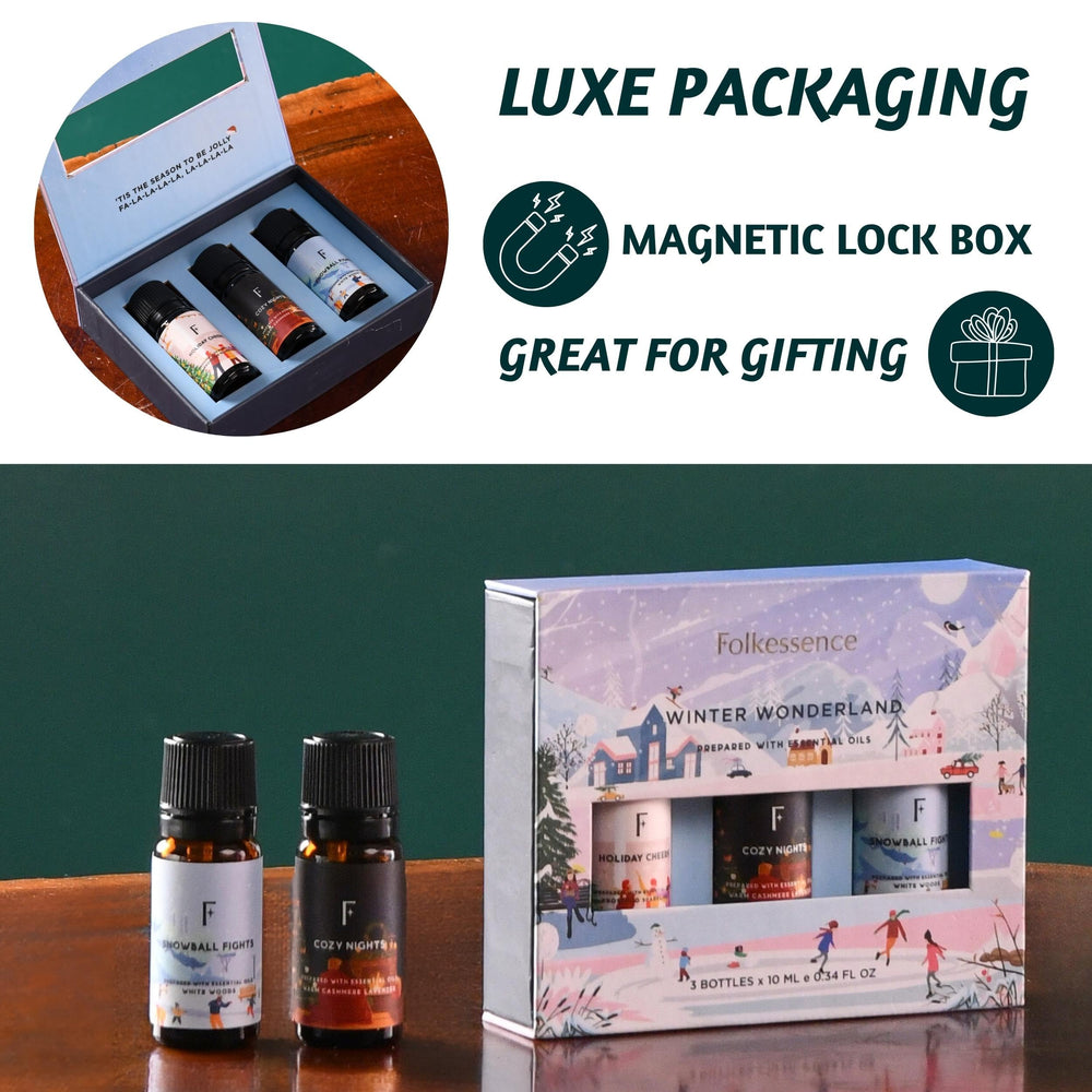 Gift-ready Folkulture Christmas Essential Oils packaging