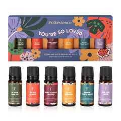 Front view of Folkulture 6-pack essential oils for diffusers