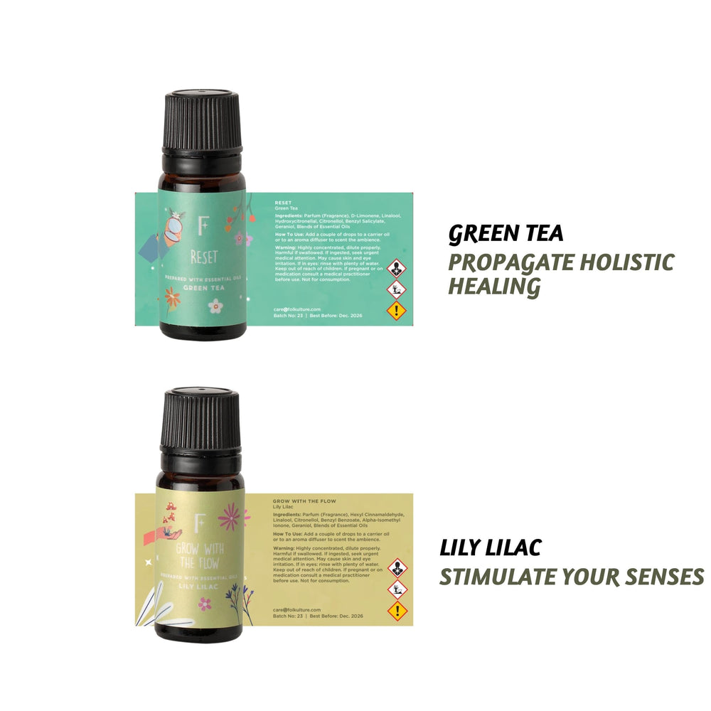 Home fragrance scene with diffusers and essential oils