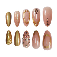 FOLONRAL almond medium press-ons with glitter lines for date night