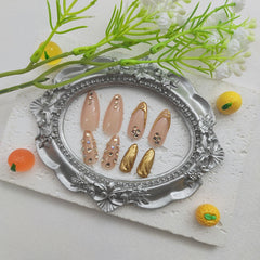 FOLONRAL nude gold glitter nails for effortless everyday elegance