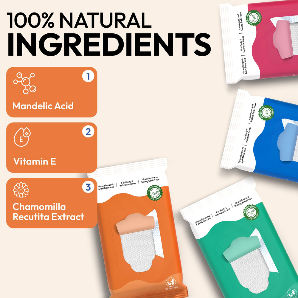 Eco-friendly plastic-free packaging for FOMIN wipes.