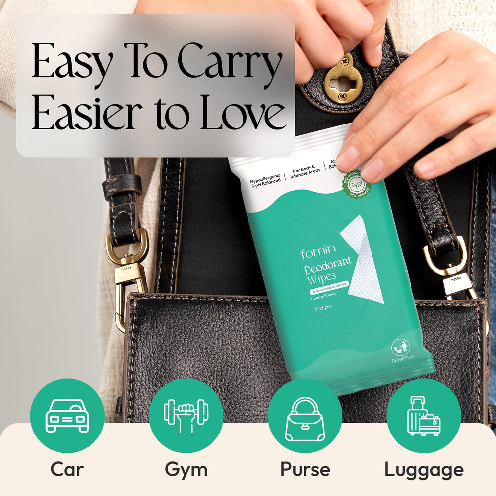 FOMIN Acidified Deodorant Wipes plastic free packaging highlights eco friendly design