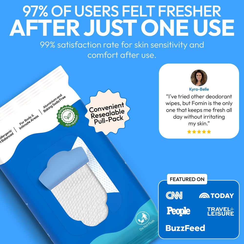 FOMIN wipes usage on underarms for quick refresh and odor control.