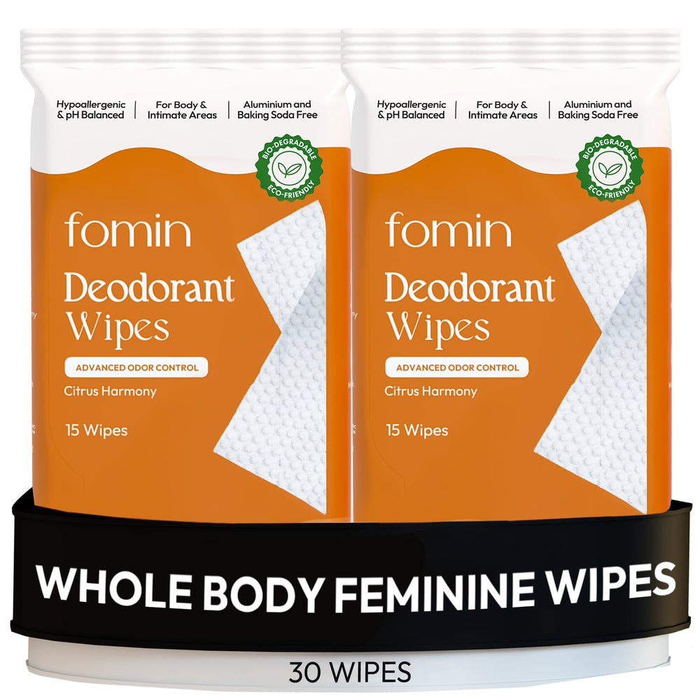 FOMIN Acidified Deodorant Wipes Citrus Harmony package ready for on-the-go freshness.
