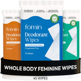 FOMIN Acidified Deodorant Wipes women pack front view for on the go freshness
