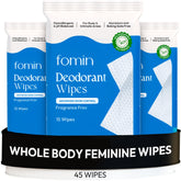 FOMIN Acidified Deodorant Wipes for Women in a fragrance-free pack for daily underarm refreshment.