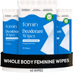 FOMIN Acidified Deodorant Wipes for Women in a fragrance-free pack for daily underarm refreshment.