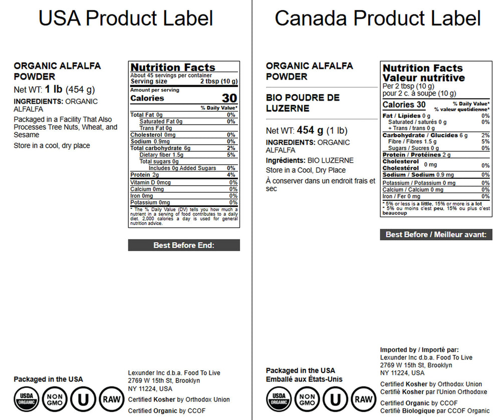 Food to Live Alfalfa Powder packaging