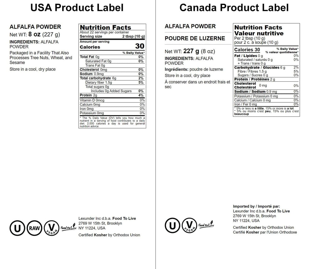 Bulk vegan keto paleo alfalfa powder label