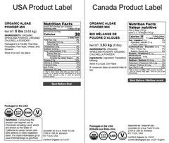 Back label of Food to Live Organic Algae Powder Mix 8 lb