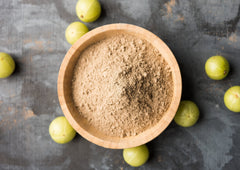 Non-GMO, vegan label on Amla powder bag