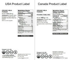 Close-up of Food to Live Amla Powder bottle label